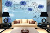 3d装饰画壁画客厅沙发蓝玫瑰立体墙纸电视背景墙壁纸无纺大型壁画