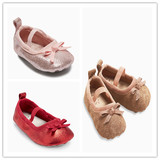 现货英国代购2015秋正品NEXT女宝宝婴儿粉色亮晶晶蝴蝶结软底皮鞋