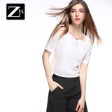 ZK露肩短袖吊带纯色T恤女夏季短款宽松显瘦百搭上衣2016夏装新款