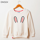 ONOZA2015春季韩版套头无帽圆领卫衣女 兔耳朵可爱卡通印花