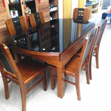实木伸缩餐桌 橡木餐桌椅组合 折叠圆桌变形玻璃一桌四六椅小户型