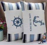 地中海风格粗条纹蓝白色长方形长款纯棉麻抱枕靠枕头沙发靠垫可洗