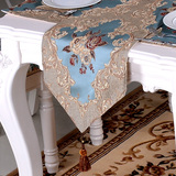 桌旗 现代经典天蓝色浮雕提花美式餐桌旗床旗 欧式奢华茶几旗