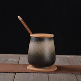 马克杯复古 手工日式陶瓷带盖勺磨砂喝水情侣杯子茶杯 创意咖啡杯
