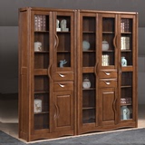 实木书柜自由组合带门玻璃书柜实木储物柜书架组合现代中式胡桃色