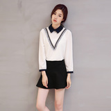 2016春装新款韩版女装大码蕾丝雪纺衫中长款宽松显瘦长袖打底衫潮
