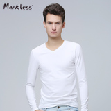Markless2015春装新款男士长袖T恤修身百搭薄款打底衫男休闲V领衫