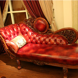 欧式深色真皮贵妃椅 躺椅沙发 实木贵妃榻美人榻 高档美式家具