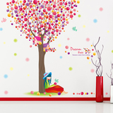 可移除墙贴纸贴画彩色圆圈大树树枝女孩卡通梦幻童话公主儿童房间