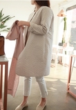 韩国代购女装SS1352新款春装圆领长袖气质高雅薄款中长款棉衣大衣