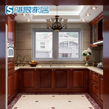 上海骐晟欧式复古实木整体橱柜定做多层板柜体 金丝赤杨厨柜定制
