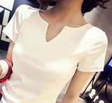 2016夏装新款大码女装性感个性纯色V领上衣服宽松甜美短袖T恤