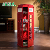 美式英伦风复古红色电话亭CD柜简易书柜儿童收纳储物装饰陈列柜子