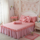 韩式婚庆四件套粉红色纯棉蕾丝公主风床裙款1.8m秋冬全棉床上用品