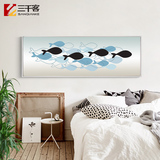 北欧卡通装饰画客厅沙发墙画动物鱼横幅有框画大幅床头儿童房挂画