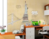 客厅卧室装饰墙贴纸贴画 创意时尚手绘感墙面可移除装饰建筑景点