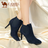 camel骆驼女鞋 秋季新款真皮女鞋潮流休闲磨砂皮尖头细跟高跟短靴