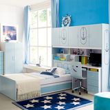 儿童床多功能组合男孩简约高低床子母双层床带拖床书桌衣柜家具