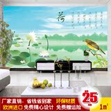 大型壁画3d立体客厅墙纸电视背景墙壁纸影视墙无缝油画布中式荷花