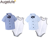 Augelute正品婴幼儿领结衬衫男宝宝背心连体衣哈衣短袖衬衣两件套