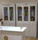 欧式书柜实木书桌2门3门书柜自由组合白色烤漆特价