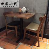 美式复古实木餐厅咖啡厅酒吧餐桌餐椅桌椅组合单双人四人桌火锅桌