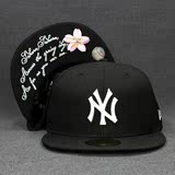 日本NEW ERA正品59fifty洋基男女冬季黑色MLB平沿帽樱花NY棒球帽
