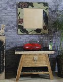 中式复古实木浴室柜组合 落地台盆柜 配送防水树脂合成石板
