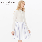 Sandro 2016 春夏 新款 女装RETOX长袖衬衫领条纹连衣裙R4697E