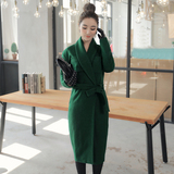 2015韩版修身女毛呢大衣中长款呢子外套军绿色过膝羊毛显瘦大衣潮