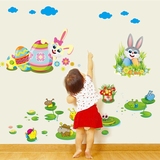 可爱卡通月亮兔子墙贴 儿童房幼儿园教室家居背景墙装饰墙贴