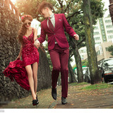 2015新款影楼主题服装 情侣婚纱个性写真红色礼服外外景艺术拍照