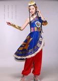 高档藏族舞蹈演出服装蓝色女藏族舞蹈表演服饰藏族水袖服装新款女