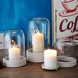 送蜡烛托盘欧式罩白色麻绳防风 蜡烛灯法式浪漫装饰摆件 烛台玻璃