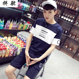 夏天学生短袖t恤男装运动潮流韩版夏季男士2016新款大码夏装套装