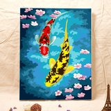 自油自画 数字油画diy 客厅大幅风景动物山水手绘装饰画 年年有鱼