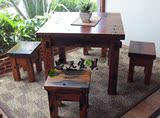老船木家具 个性方形茶台茶桌椅组合 功夫茶几简约个性小户型定制