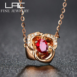 LAC高级珠宝天然红宝石吊坠女款18k金玫瑰花镶嵌彩色宝石锁骨项链