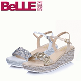 Belle百丽2015年夏季银亮片PU革防水台女凉鞋BFU37BL5