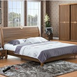板木结合双人床1.5米，1.8米 现代中式实木框架双人床 胡桃色床