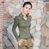 2016夏季韩版修身薄料弹力棉长袖女衬衣OL通勤职业休闲时尚女衬衫