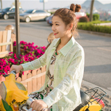 2016夏季韩版新品格子衬衫防晒衣女士纯棉麻长袖超薄款外套防晒衫