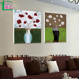 现代艺术抽象花装饰画卧室无框画厨房冰晶墙画二联画水晶挂画花瓶
