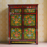 现代新中式仿古典实木手工彩绘彩漆玄关柜西藏储物柜客厅榫卯家具