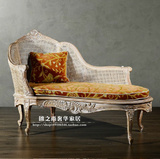 新古典实木休闲椅 美式乡村贵妃沙发法式做旧 简约欧式单人躺椅
