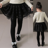 品牌女童冬装打底裤6加绒加厚蕾丝5假两件裙裤韩国宝宝小女孩4岁