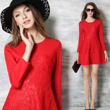 香港代购冬季新款大红色长袖伴娘晚宴礼服裙修身显瘦中长款连衣裙