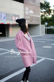 BJ韩国定制特价藕粉色双面羊绒羊毛手工呢大衣女款茧型落肩型外套