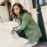 2016夏季新款女装韩版风衣女春夏短款军绿色工装通勤简约休闲外套