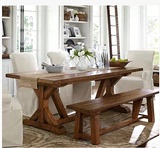 LOFT美式北欧复古实木做旧餐桌椅组合长方形酒吧咖啡厅桌椅办公桌